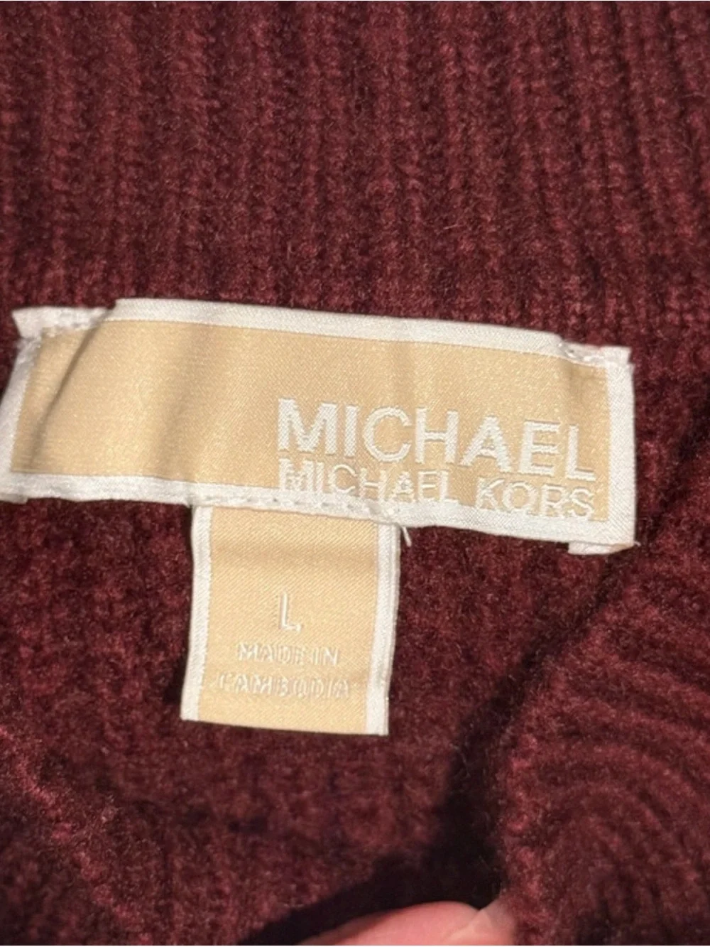 Michael Kors Burgundy Crewneck Fringe Knit Sweater
